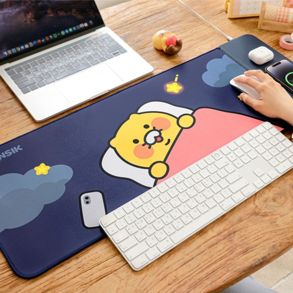 Kakao Friends Choonsik Wireless Charging Desk Mat | Dual 15W High-Speed Charging | Keyboard & Mouse All-in-One Pad | Designed in Korea